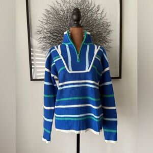 Cashmere Charter Club Blue Striped Half-Zip Turtleneck Sweater